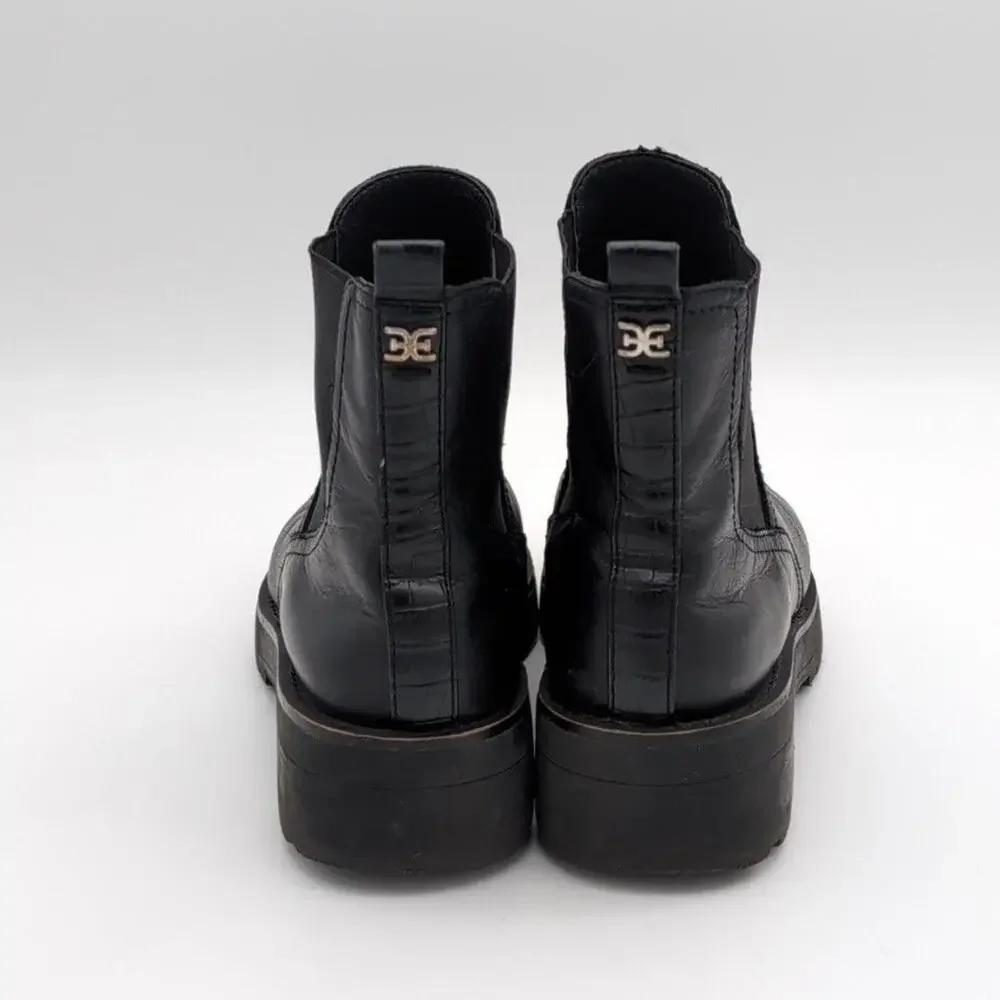 Sam Edelman Boots Womens 8.5 Black Leather Chelsea Ankle Lug Sole Pull On